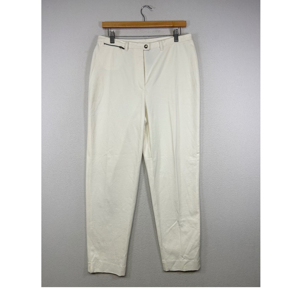 Classic‎ Preppy Lauren Ralph Lauren Women 12 Cream Tapered Zip Detail Trousers